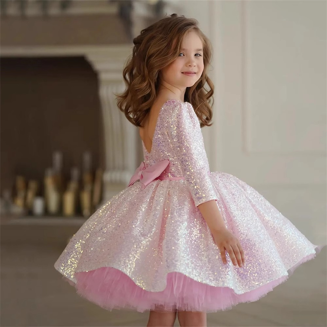 Birthday Sash Glitter - ชุดเดรสเด็กผู้หญิงสีชมพูแวววาวยาวถึงเข่าชุดเดรสเจ้าหญิงเดรสชุดเดรสเด็กผู้หญิงดอกไม้น่ารักทารกเด็กผู้หญิงชุดเดรสปาร์ตี้วันเกิด