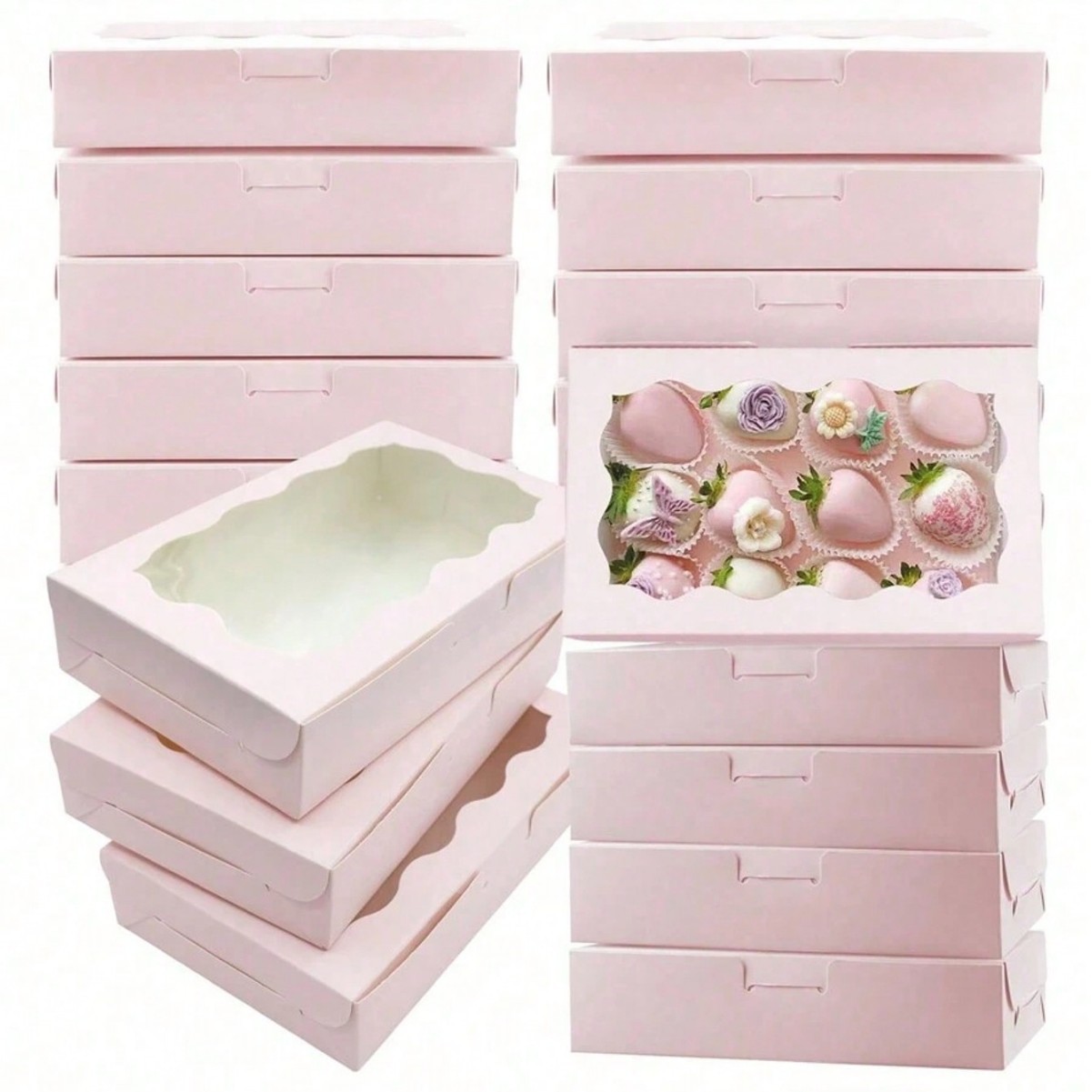 Event Party Box - 10/30/50 ชิ้นกระดาษคราฟท์กล่องขนมเค้กสี่เหลี่ยมผืนผ้าเปิดหน้าต่างงานแต่งงานช็อกโกแลตกล่องบรรจุภัณฑ์ของขวัญอุปกรณ์ปาร์ตี้เบเกอรี่ใหม่