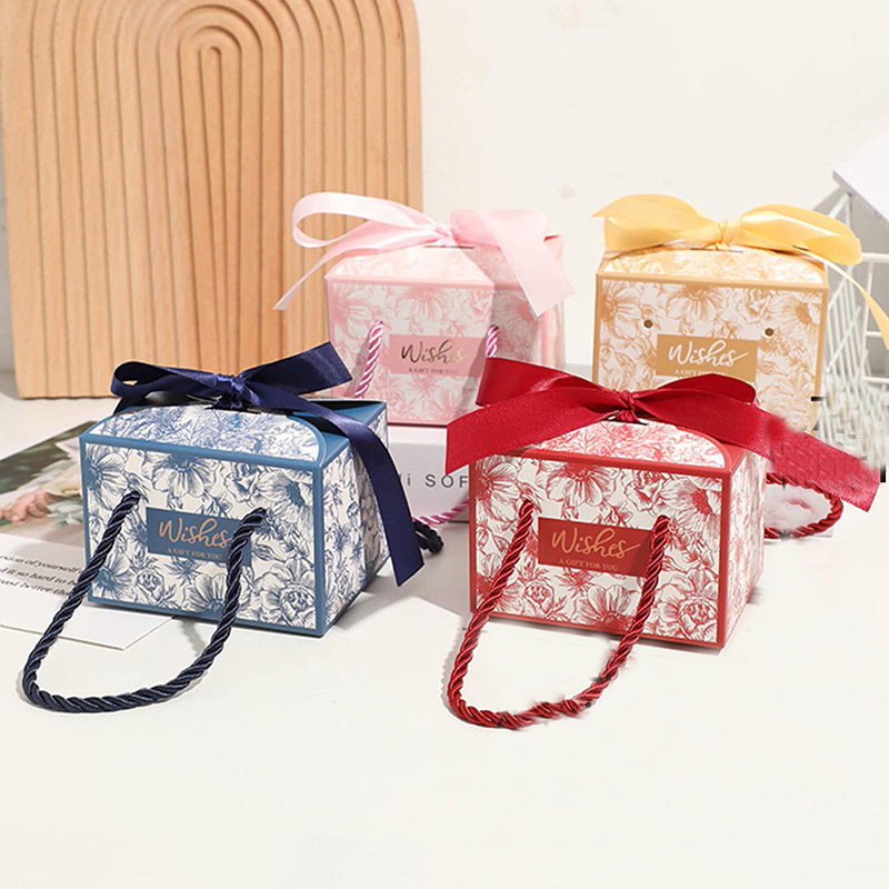 Event Party Box - กล่องใส่ลูกกวาดพร้อมหูหิ้ว25/50ชิ้นกล่องของขวัญของชำร่วยแต่งงานช็อกโกแลตดอกไม้ลูกไม้พร้อมริบบิ้นอุปกรณ์สำหรับงานเลี้ยงวันเกิด