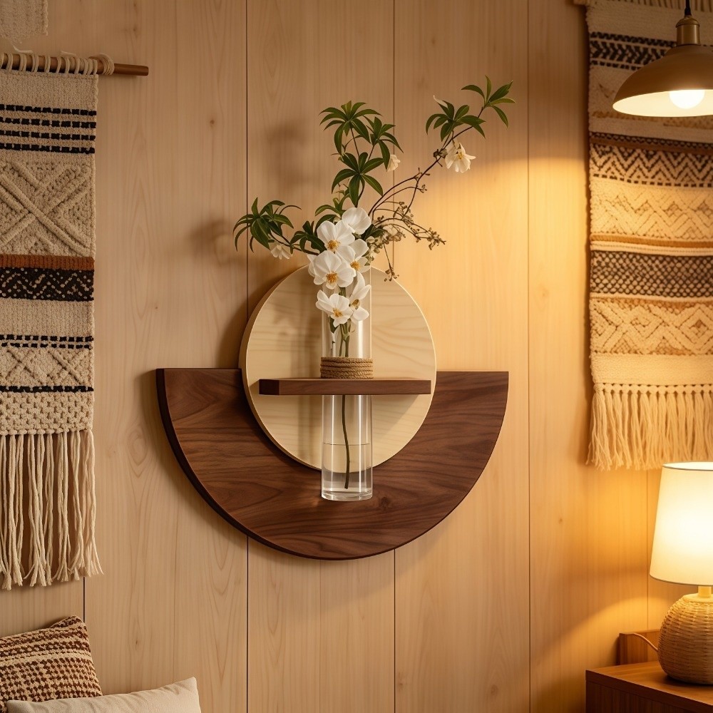 Flower Wall Panel - ชั้นวางดอกไม้ติดผนังไม้รูปวงรี ประหยัดพื้นที่ แผงแขวนต้นไม้หนา สำหรับปลูกพืชแบบไฮโดรโพนิกส์ ตกแต่งระเบียง