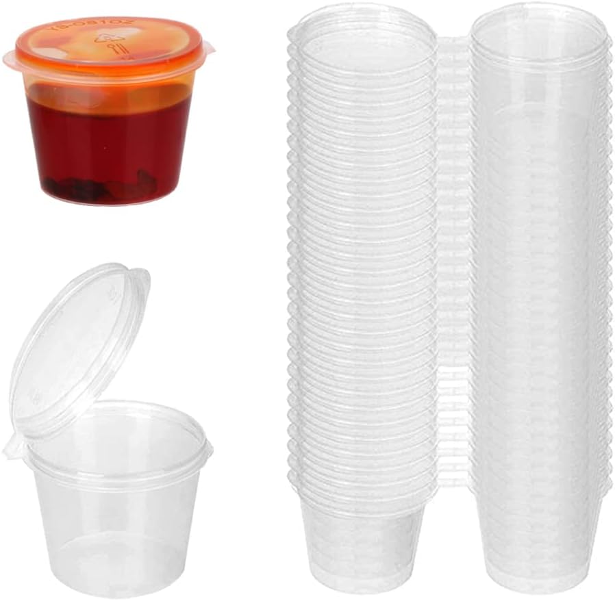 Plastic Cup 50Pcs - ถ้วยซอสพลาสติกใสแบบใช้แล้วทิ้งพร้อมฝาปิด 50/100 ชิ้น ภาชนะใส่อาหารขนาดเล็กสำหรับชูทเนย ซอสพริก เจลลี่ช็อต