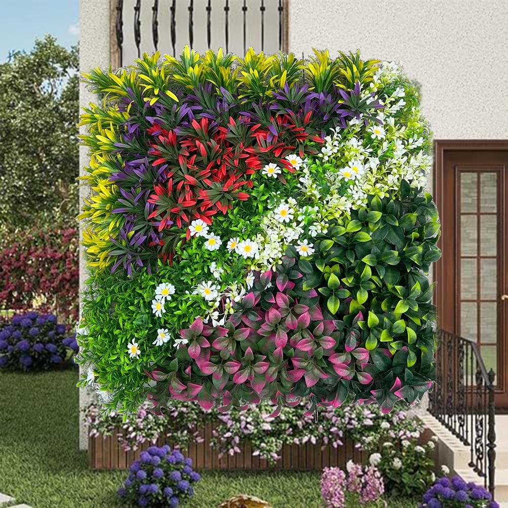 Flower Wall Panel - แผ่นผนังต้นไม้ประดิษฐ์สีเขียวขนาด 50*50 ซม. พรมหญ้าพลาสติกสำหรับตกแต่งภายนอกอาคาร ฉากหลังงานแต่งงาน งานปาร์ตี้