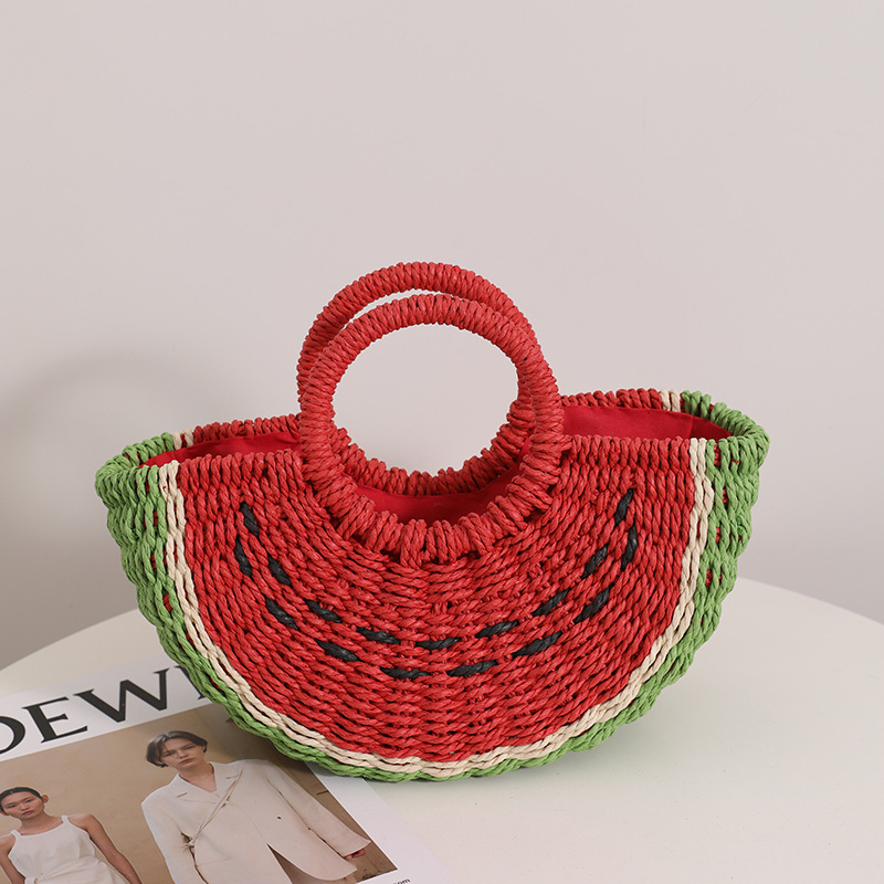 กระเป๋าถือสานลายแตงโมสีลูกกวาด - Paper Straw Color บทวิจารณ์และราคา